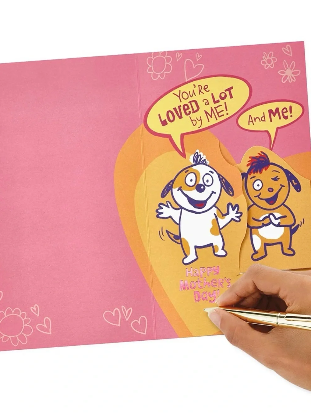 Pink Mother's Day Card for Mom – Cute Dog Cartoon Design NEW